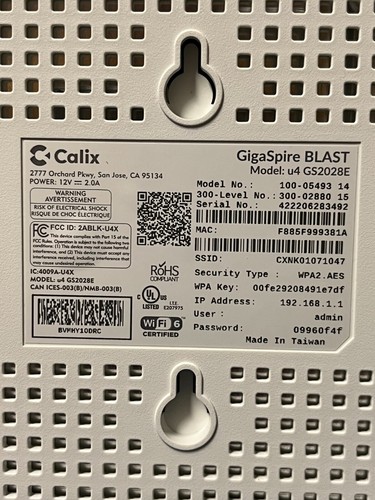 (NOT TESTED) CALIX GIGASPIRE BLAST U4 GS2028E 100-05493 *READ ...