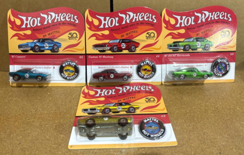 Hot Wheels 50th Anniversary Mattel W/Collector's Button set of 4
