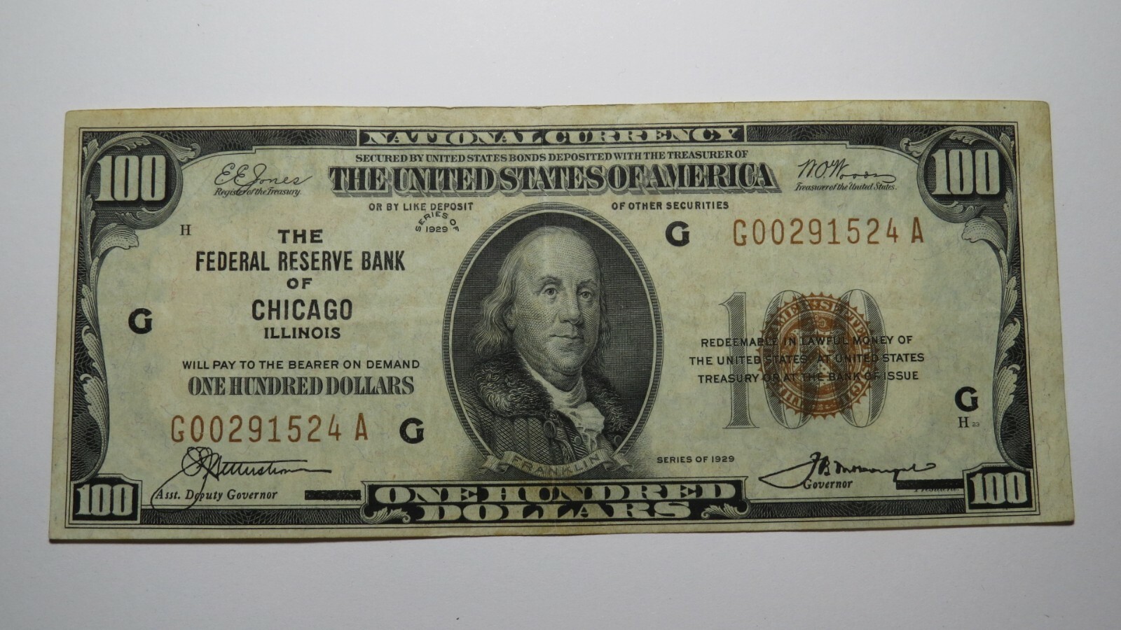 100 1929 Chicago Illinois National Currency Note Federal Reserve Bank 100-1929-chicago-illinois-national-currency-note-federal-reserve-bank