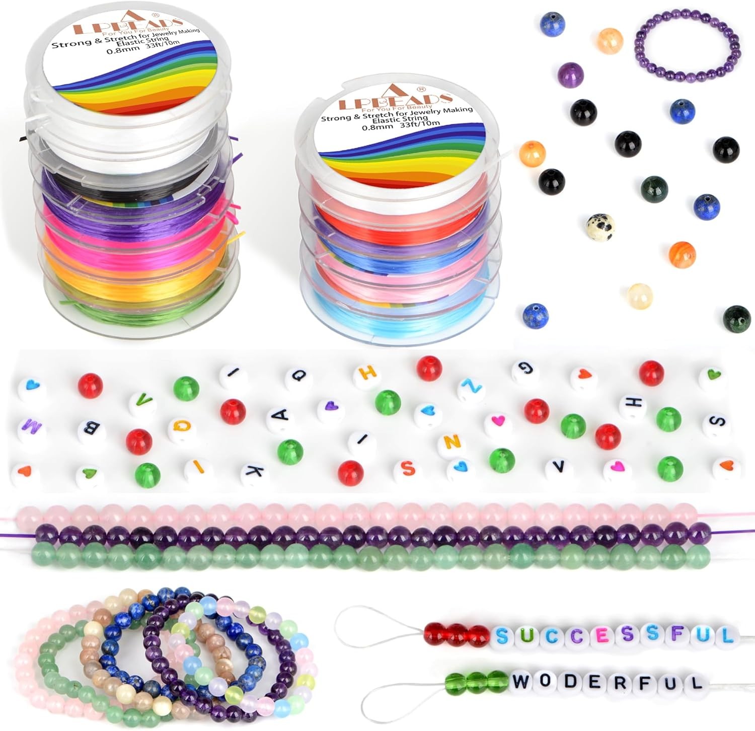 12 Rolls 0.8mm Elastic Stretchy String Cord for Bracelet Jewelry Making with ...