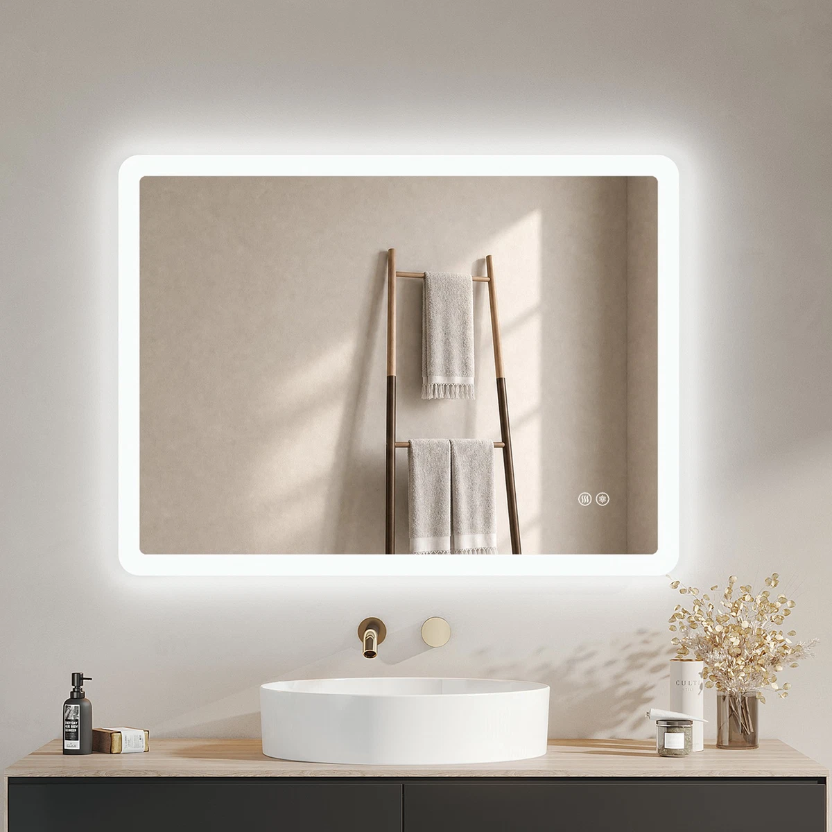 IMPTS LED Badezimmerspiegel mit Beleuchtung Beschlagfrei Badspiegel Kaltweiß