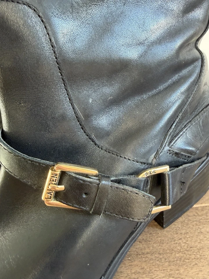 Botas de equitación Lauren Ralph Lauren Mila de cuero negro para mujer talla 9,5 ecuestres Foto 2 de 4