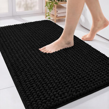 Black Bathroom Rugs 34X21, Soft Chenille Bath Mat, Non Slip Absorbent Quick Dry