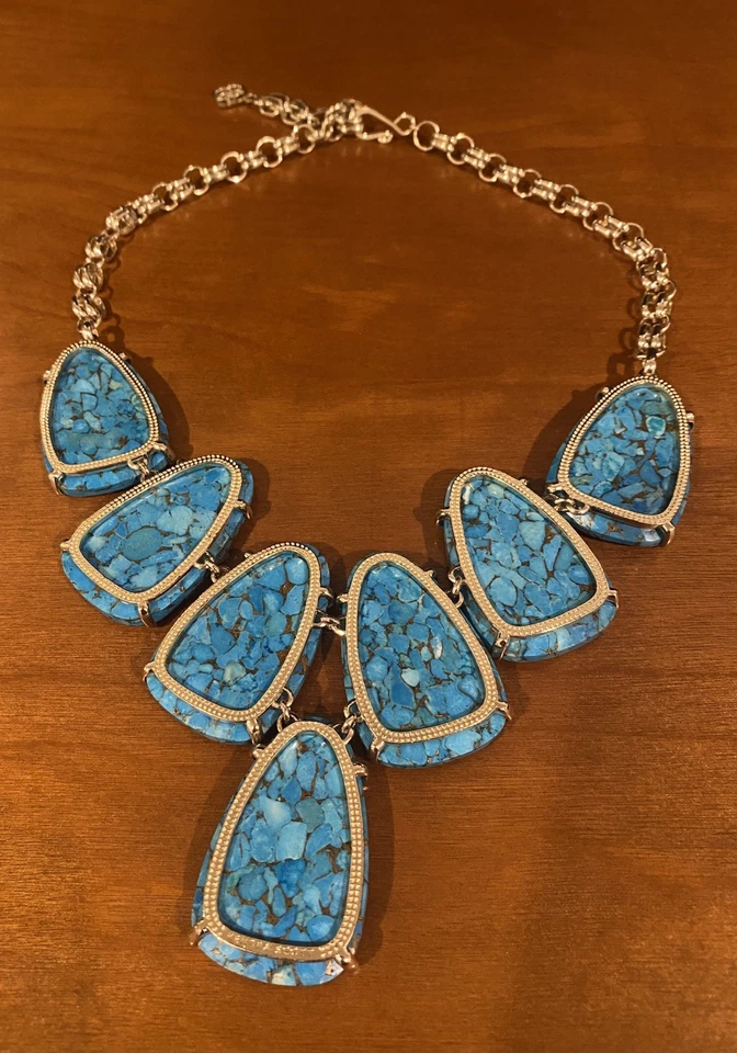 Kendra Scott Harlow Necklace Teal With Bronzed Vein, Silver Tone Chain - Image 3 of 3