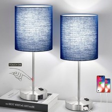Set of 2 Touch Control Table Lamps W/ 2 USB AC Outlet 3-Way Dimmable Bedside New