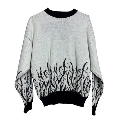 Vintage 90s Abstract Flame Knit Sweater Top Black White Sparkle Women's L Punk