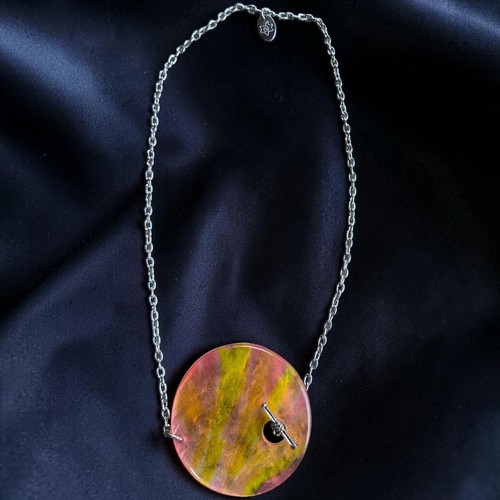 Caracol Mother of Pearl Resin Disc Necklace Sunset Pendant Toggle 17"