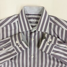 Bugatchi Uomo Mens 14.5 32/33 Gray Pink Stripe Contrast Dress Shirt