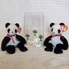 Ty Beanie Babies Fortune The Panda Set of 2 In Display Case Mint Condition Rare