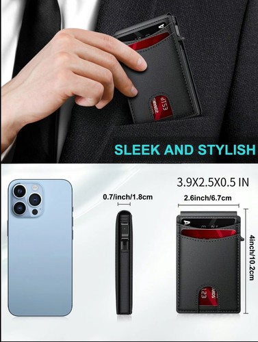 Herren Slim Pop-Up Kartenetui Schwarz Geldbörse für RFID Blocking Minimalistisch - Bild 2 von 10