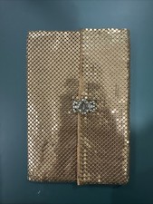 vintage 1950s Whiting  Davis gold metal mesh evening clutch rhinestone Clasp