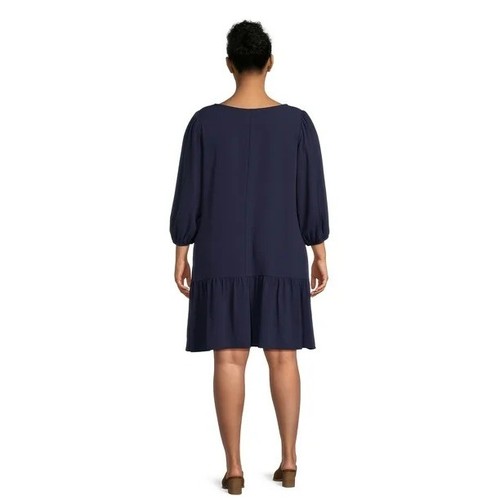 HANES Just My Size Women's Plus 3/4 Sleeve Tiered Dress, Size 4X DARK BLUE. - Picture 3 of 5