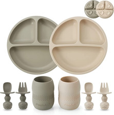 Silicone Baby Feeding Set 2 Pack Silicone Divided Suction Plate and 2 Pack Tiny