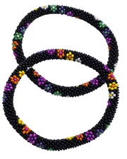 Set of 2 Handmade Beaded Bracelet Nepal Glass Bead Stackable Crochet Bracelets