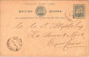 British Guiana 1892 Belfield Raceway Card / Demerara Railway Cancel - L44008
