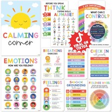 12 Calming Corner Classroom Posters 10x14 - Feelings Wheel Chart  Emotions...