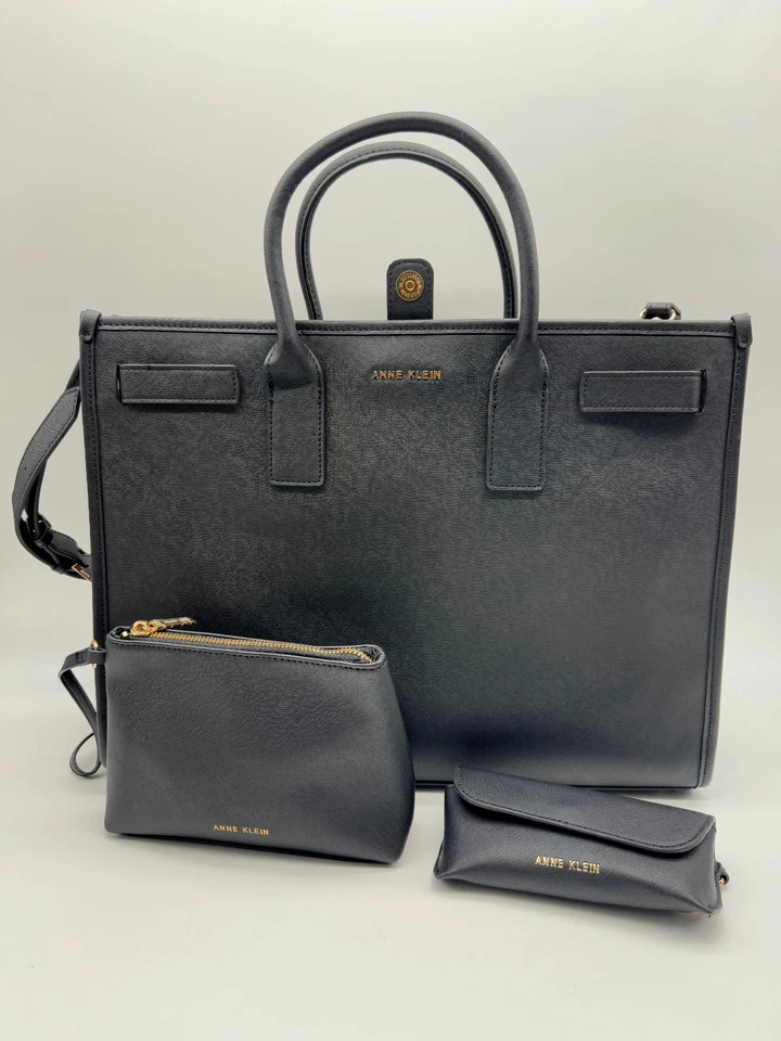 ANNE KLEIN large padded work tote crossbody 3 Piece set -Fits 15" laptop BLACK - Image 3 of 4