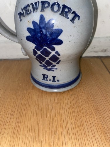 Vintage Newport Rhode Island Steinzeug Salzglasiert Krug Blau Ananas Design - Bild 3 von 7
