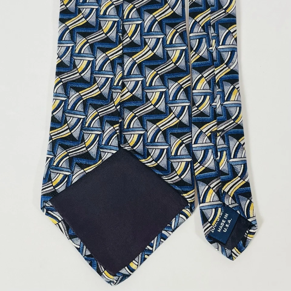 "Corbata de cuello J. Garcia 100 % seda azul/plateado/dorado abstracta hecha por Stonehenge 3 3/4""" Foto 2 de 3