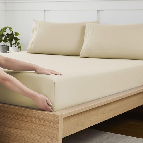 King Size Fitted Sheet Only with Full Elastic & Built in Corner Sheet Straps ...