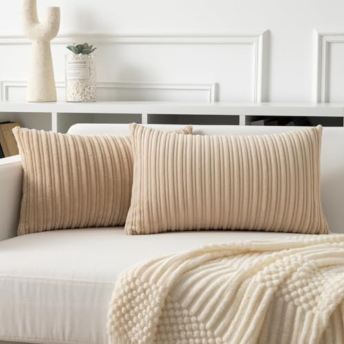 Juego de fundas de almohada de pana textiles Kevin 12x20 pulgadas 20" x 12" (paquete de 2) beige - Imagen 1 de 7