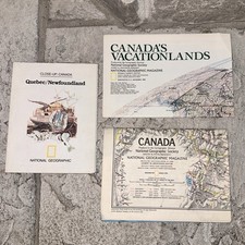 Lot of 3 National Geographic Canada Quebec Vintage Color Map Poster Newfoundland