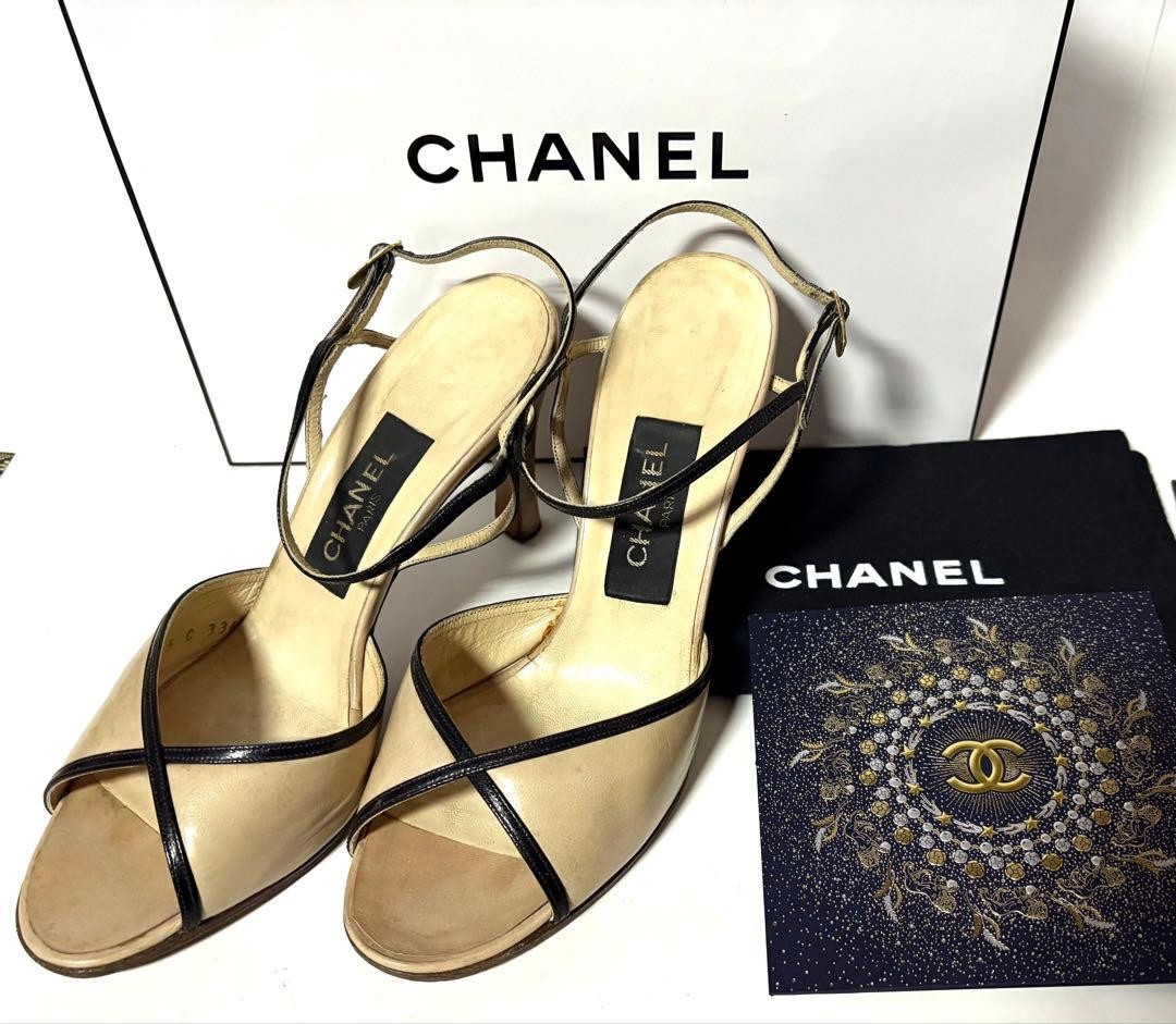 CHANEL Women's Pumps Strap High Heels Leather Size:5/JP:22.5 Beige 135505K Auth thumbnail 4