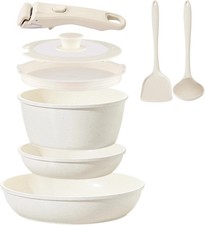 Ceramic Cookware Set Non Stick 8Pcs Pots and Pans Set Detachable Handle Inductio