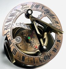 Brass Nautical 2.5" Sundial Antique Compass Decor Navigation With Leather Case