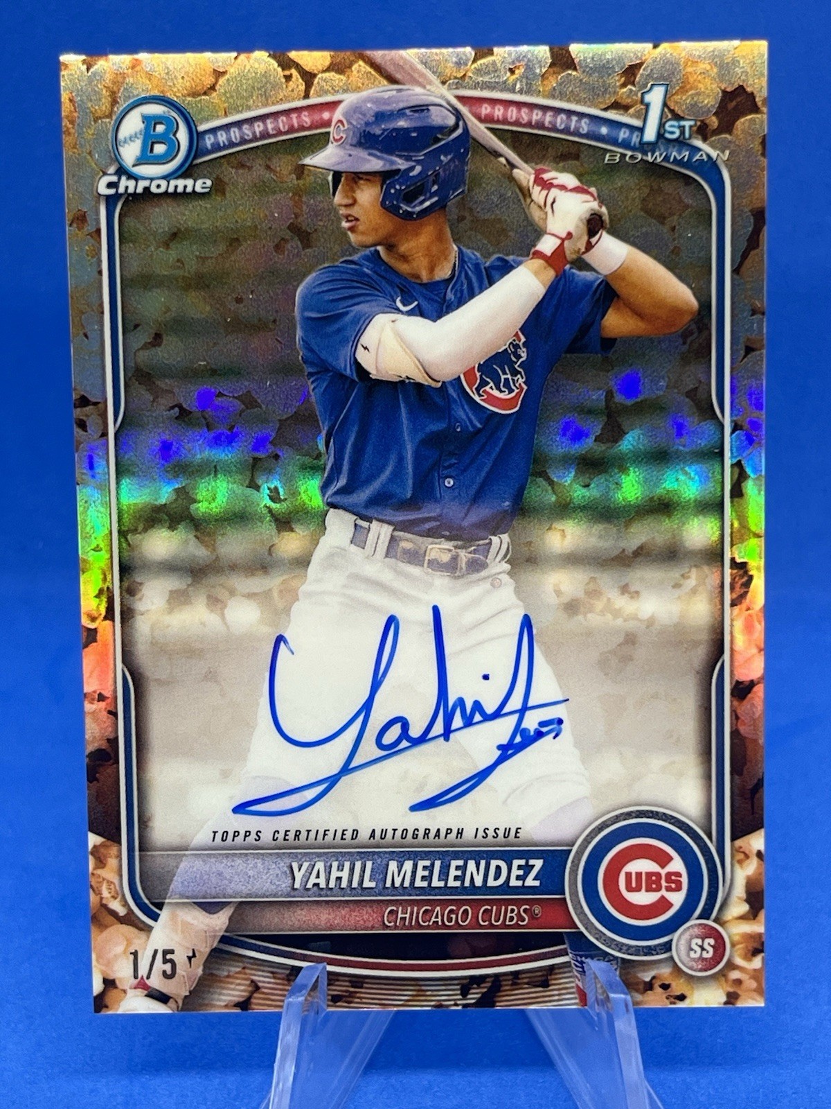 2025 Bowman Chrome Yahil Melendez Snack Pack Peanuts Auto Bookend 1/5 Cubs
