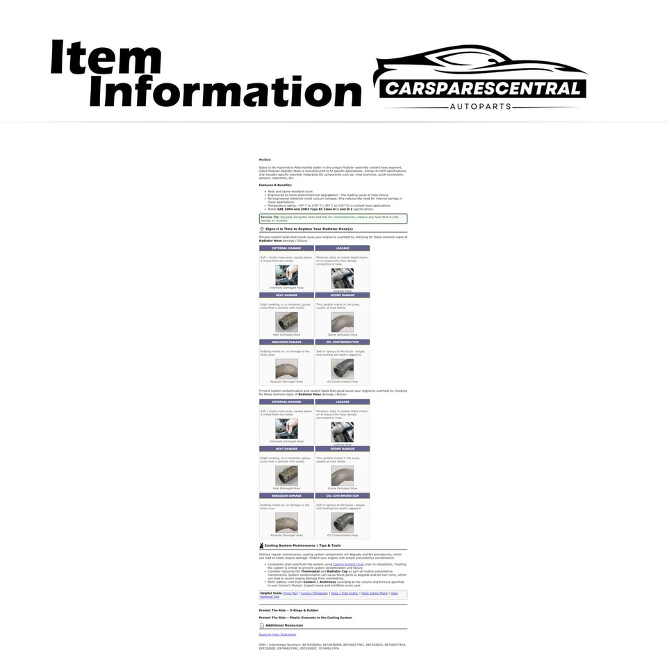Manguera de refrigerante de radiador superior para Ford Bronco II 1986-1990 Ford Ranger 1986-1992 Foto 3 de 4