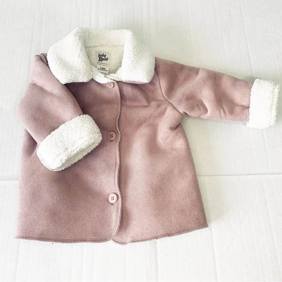 Bebé OshKosh B’gosh Rosa Imitación Gamuza Sherpa Forrado Abrigo Exterior Elegante Chaqueta 18M Foto 3 de 4