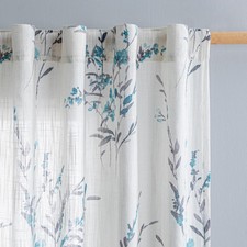 Sheer Curtains 63 Inch Length 2 Panels for Bedroom Floral Natural Linen Blend...