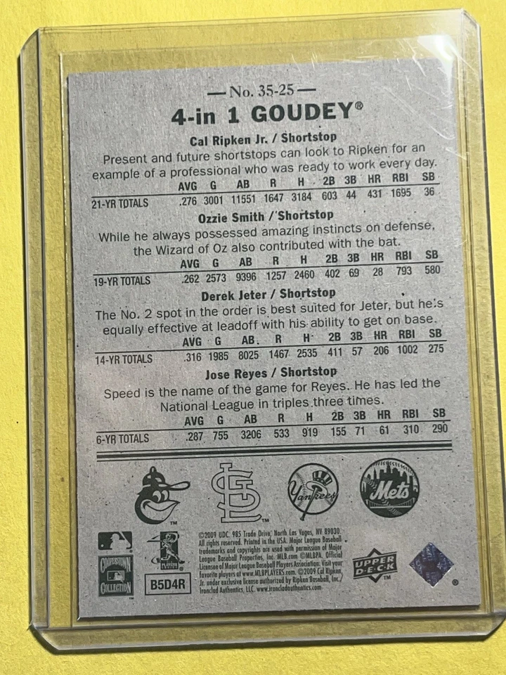 Derek Jeter Cal Ripken Ozzie Smith 2009 Upper Deck Goudey 4 in 1 Red Border  - Image 2 of 2