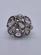 Silpada Sterling Silver Sweet Embrace Ring R2442 Sz. 8 Pink Glass & Pearl Stones