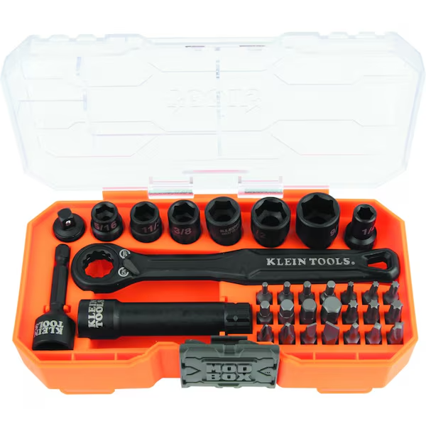 KLEIN TOOLS 1/4-Inch Drive Impact Socket Set, 32-Piece