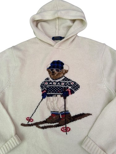 Maglione con cappuccio 100% autentico uomo Polo Ralph Lauren sci orsetto lana alpaca panna XL - Foto 4 di 24