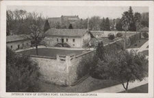 Interior View Of Sutter's Fort Sacramento CA Courtyard Adobe Postcard