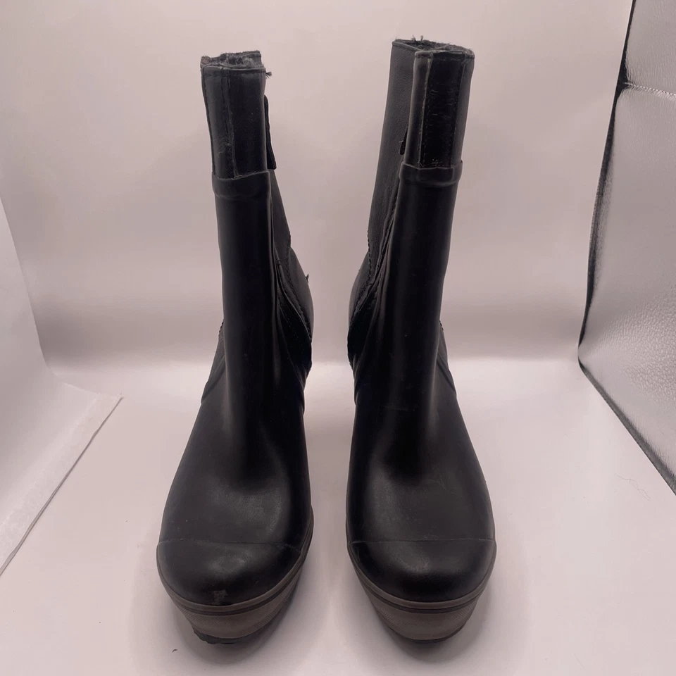 Sorel Medina высокий черный дождя ботинки деревянный стек каблук и нескользящий протектор Sz8 США - Изображение 3 из 4