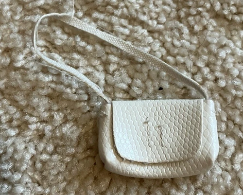 Vtg Barbie doll purse shoulder strap bag snakeskin texture white accessory