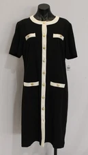 Shelby & Palmer Women's Contrast Trim S/S Shift Dress LB3 Black/Ivory Size 14