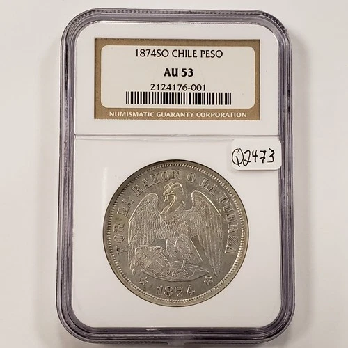1874 SO Chile Silver Peso .7234 oz ASW - NGC AU 53 - SKU-Q2473