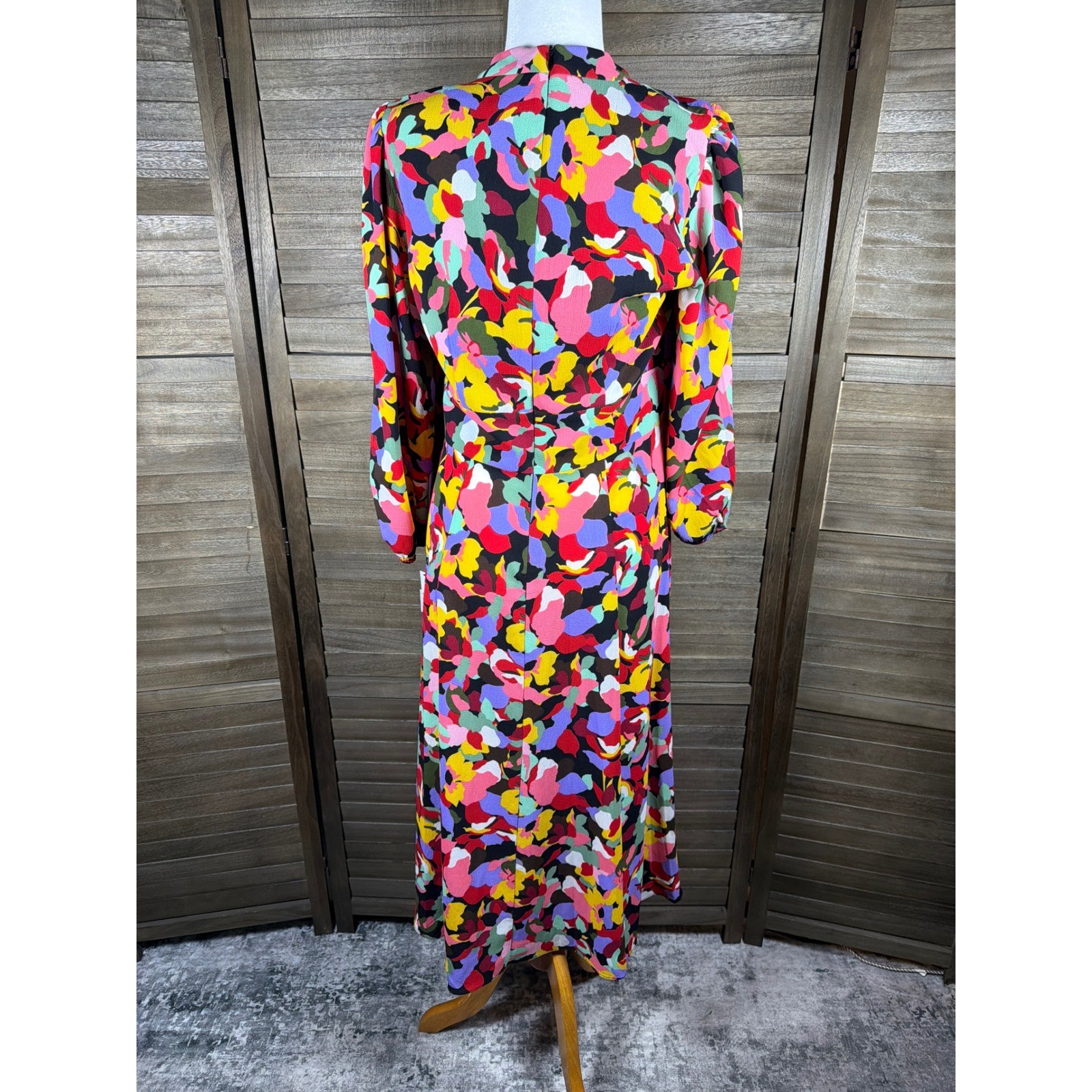 Maggy London Women Black Red Abstract Floral Mock Neck Midi Dress GT520MNR 10 image 5