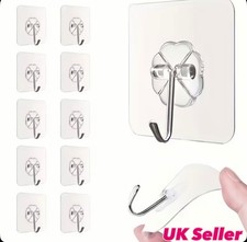 Heavy Duty Self Adhesive Wall Hooks – Clear Strong Stick-On Hooks for Home 10-40