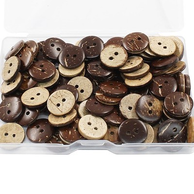 100Pcs 15mm Coconut Shell Buttons, Brown, 5/8 inch, 2 Hole, Natural Wood, Rou...