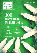 HOME ACCENTS HOLIDAY 1007 125 554 100CT WARM WHITE MINI LED LIGHTS 28' - NEW 