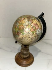 World Globe With Wood Bottom Made In India 10” H X 6”L
