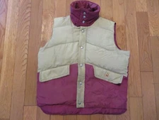 Vintage 80s Academy Broadway Vest Mens Large Goose Down Beige Red Button Zip