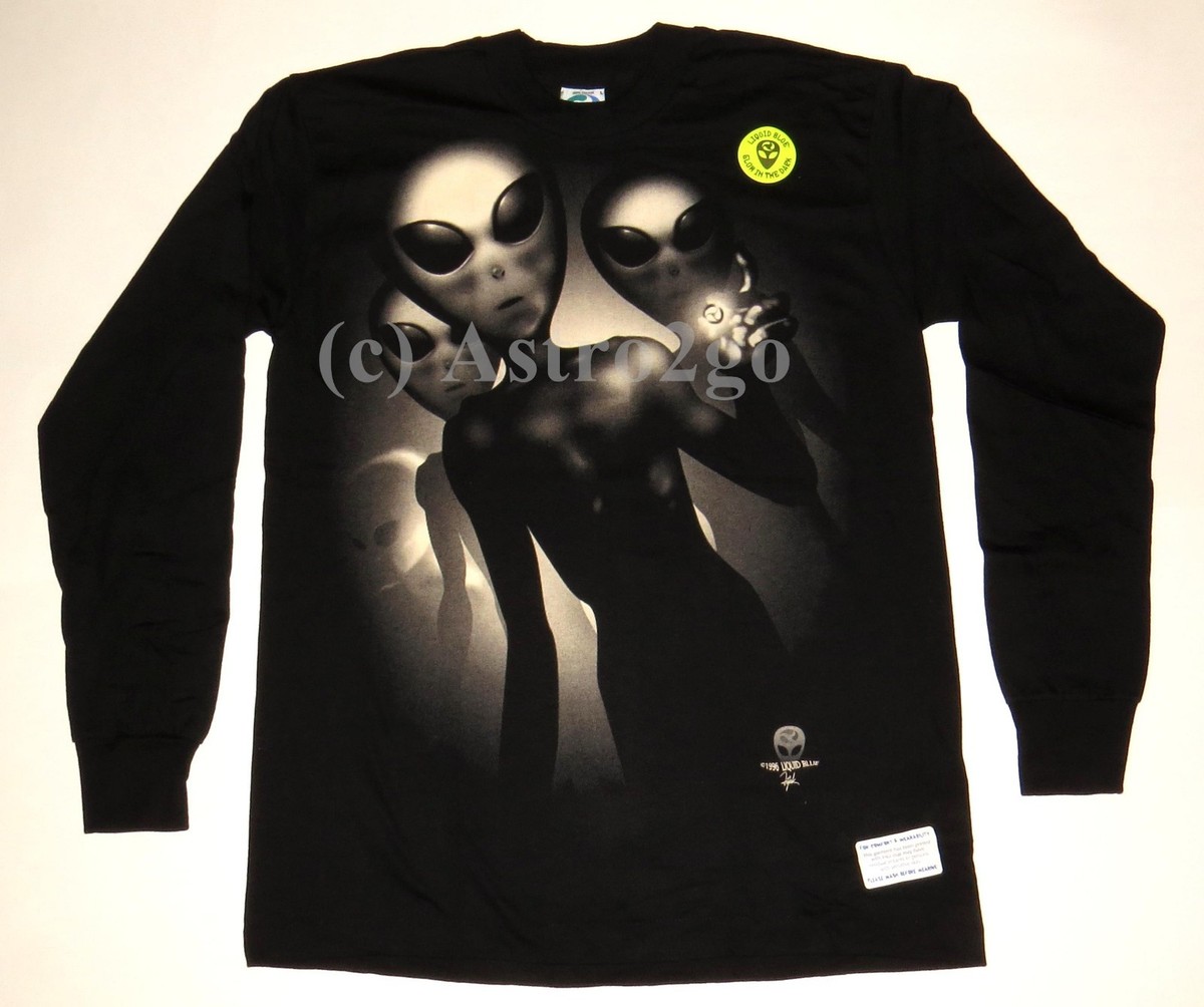 ALIEN VISITORS-Liquid Blue Roswell UFO 2 sided Glow Lng Sleeve T 