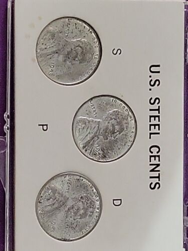 1943 Wartime Steel Cent P D & S Mints 3 Coin Set - Picture 14 of 14